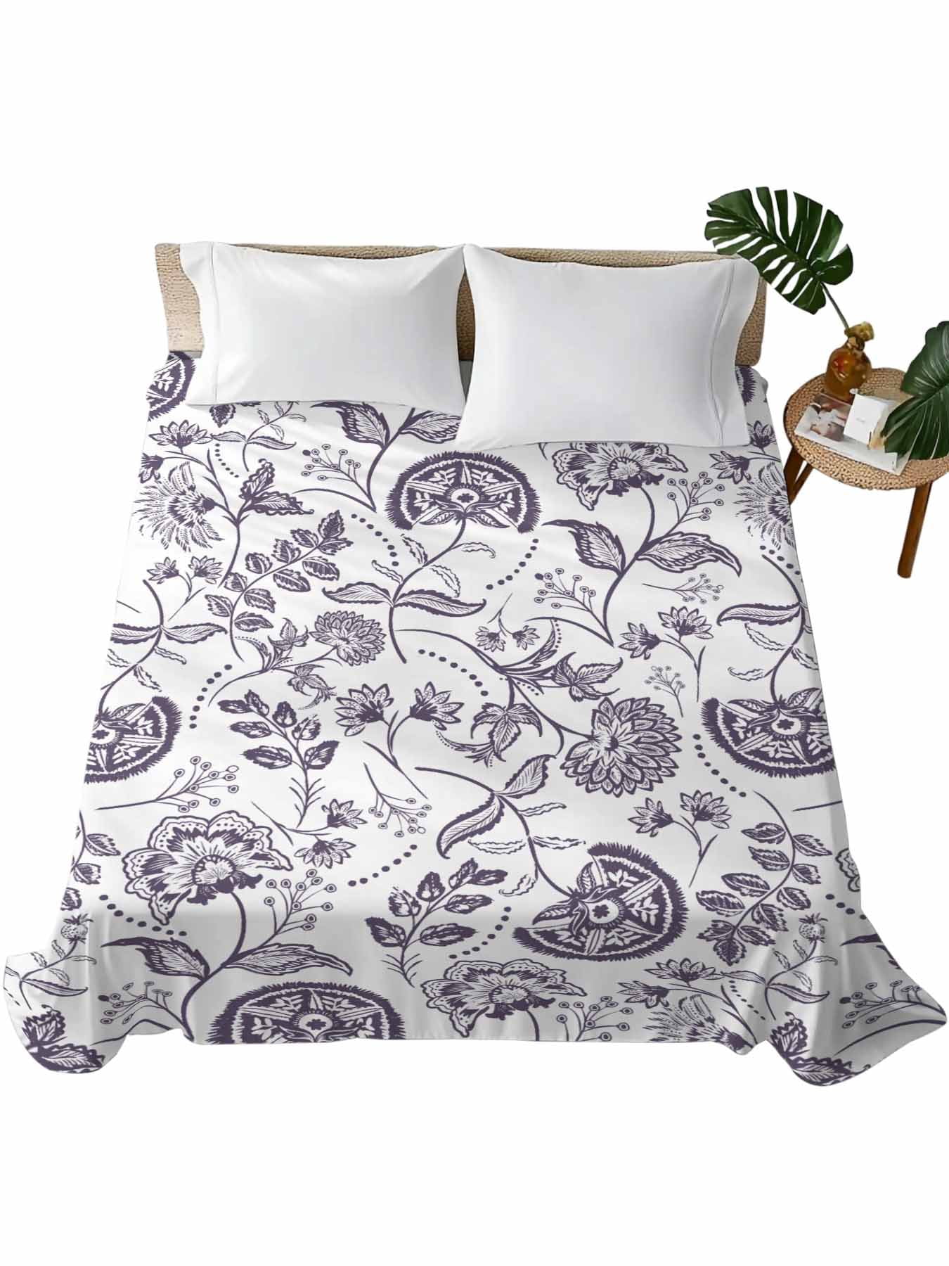 Full Size Flat Sheet Only, Farmhouse Spring Soft Brushed Microfiber Bed ...