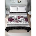 thumbnail image 1 of Twin XL Size Flat Sheet Only, Halloween Soft Brushed Microfiber Bed Sheets, Black Horror Skull Roses Spi-der Web Vintage Hotel Quality Breathable Bedding Top Sheet, Easy Care, 66"x102", 1 of 9