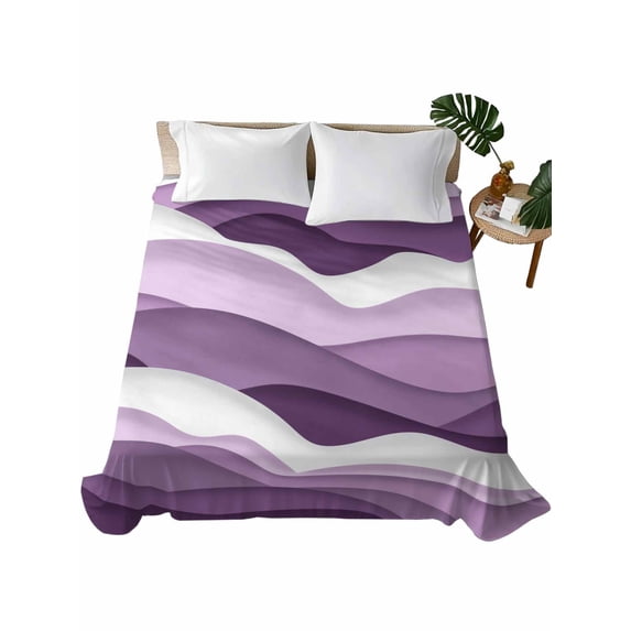 Twin XL Size Flat Sheet Only, Purple Ombre Soft Brushed Microfiber Bed Sheets, Modern Geometric Moire Abstract Art Hotel Quality Breathable Bedding Top Sheet, Easy Care, 66"x102"