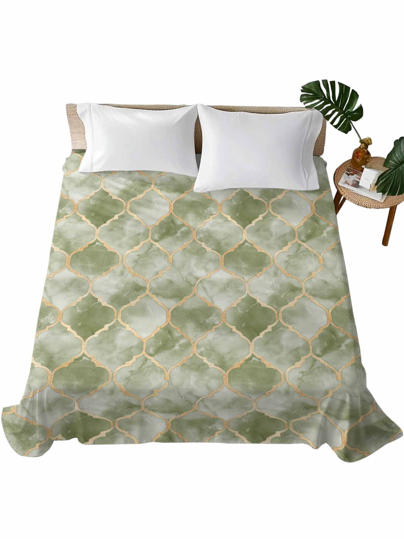 Twin XL Size Flat Sheet Only, Sage Green Geometric Soft Brushed ...