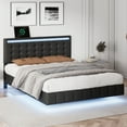 thumbnail image 1 of Full Size Floating Bed Frame with LED Lights and USB Charging Station, Modern Platform Bed with Headboard,Wood Slats Support,No Box Spring Needed,White+PU, 1 of 9