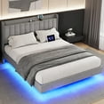 thumbnail image 1 of Full Size Floating Bed Frame with LED Lights, Upholstered Platform Full Bed Frame with Charging Station & Storage Headboard, No Box Spring Needed, Gray, 1 of 9