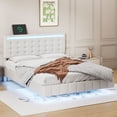 thumbnail image 1 of Full Size Floating Bed Frame With Led Lights And Usb Charging,Modern Upholstered Platform Led Bed Frame,White(Full), 1 of 9