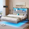 thumbnail image 1 of Full Size Floating Bed Frame with Charging Station&LED Lights, LED Full Metal Platform Bed with Storage Headboard, No Box Spring Need, Gray, 1 of 7