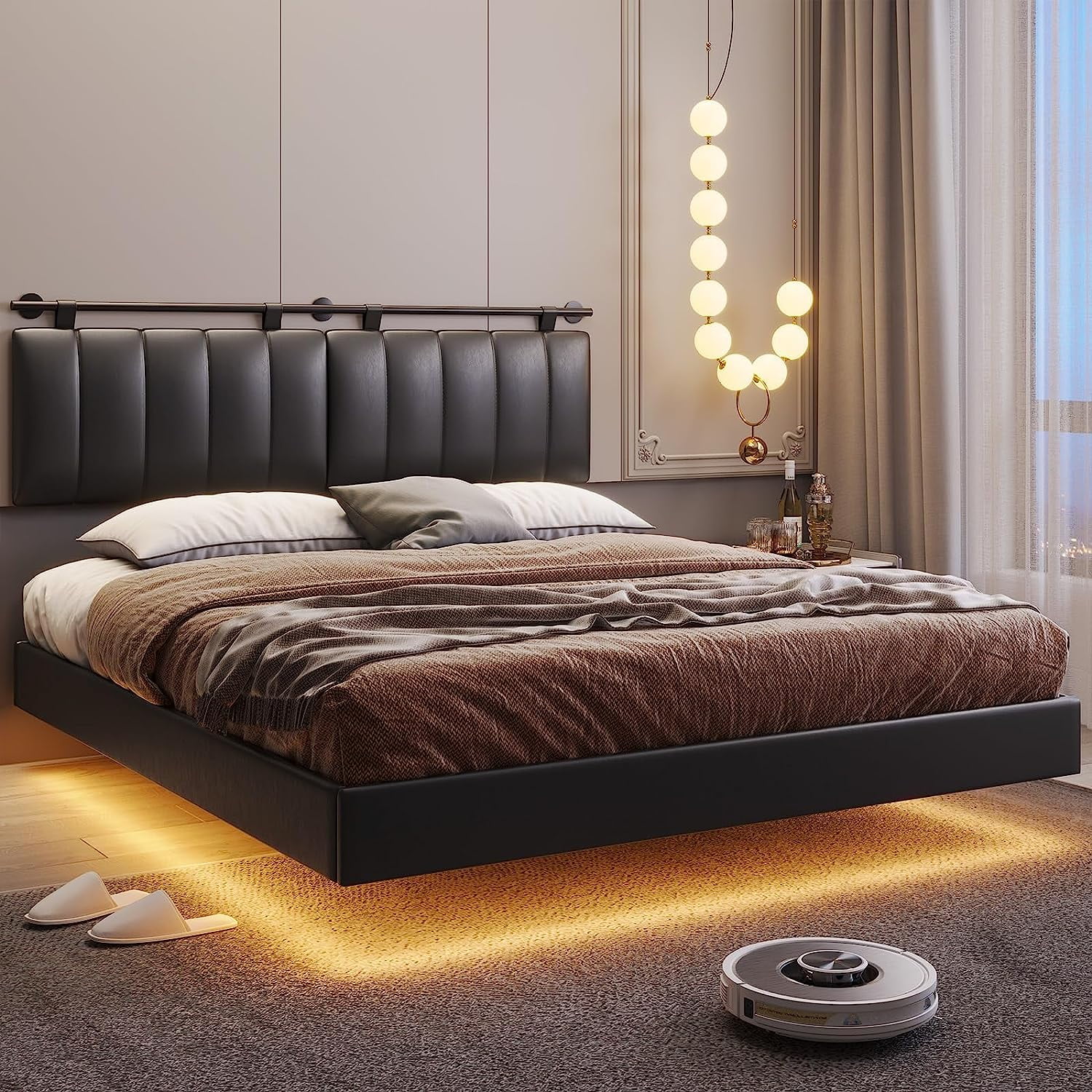 Bed frame mounted on sale headboard