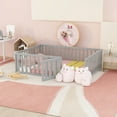 thumbnail image 1 of Full Size Floor Bed Frame, Montessori Floor Bed Frame with Fence & Door, Wood Bed Frame for Girls and Boys, No Box Spring Needed, Easy Assembly, Gray, 1 of 9