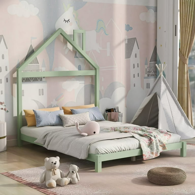 Full Size Floor Bed for Kids Toddlers and Teens Montessori Wood