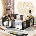 thumbnail image 1 of Full Size Floor Bed for kids,Wood Montessori Bed Frame with Wood Slats, Fence Railings & Door,Playhouse Beds for Boys Girls, No Box Spring Needed,Black, 1 of 9