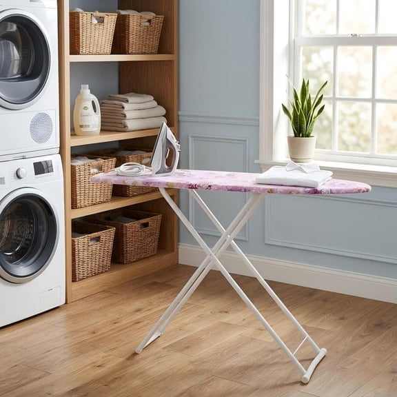 Full Size Foldable Tabletop Ironing Board, 42" x 31" Large Ironing Surface with 4-Level Adjustable Height, Heat-Resistant Thickened Linen Cover for Home Laundry & Sewing - Pink