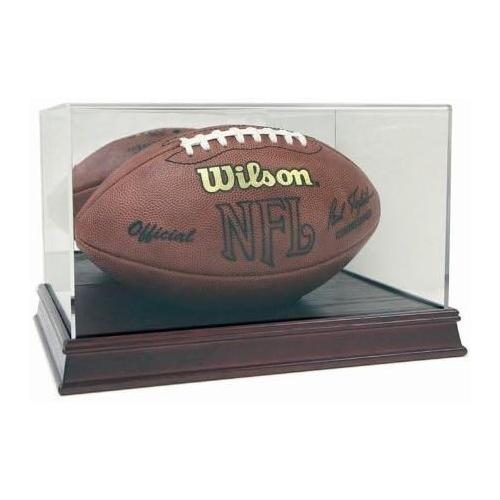Full Size Football Display Case With Cherry Wood Stain Base