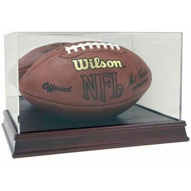 Full Size Football Display Case with Cherry Wood Stain Base