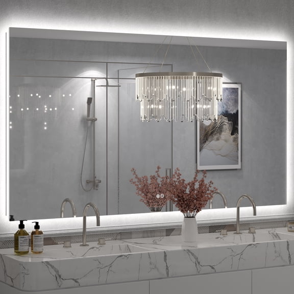 72x40 LED Bathroom Mirror, 24V Ultra Bright Backlit Vanity Mirror, Anti-Fog & Shatterproof Tempered Glass, CRI 95+