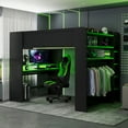 thumbnail image 1 of Full Size Gaming Loft Bed with Height-Adjustable Desk, Wooden Loft Bed Frame with RGB Light, Charging Station and Wardrobe, Space Saving Design, Green, 1 of 9