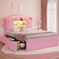 thumbnail image 1 of Full Size Girls Bed Frame with 4 Drawers & Storage Headboard, LED Lights,Charging Station,Metal Slats, Velvet Upholstered Bed,No Box Spring Needed, Noise Free, Beige, 1 of 8