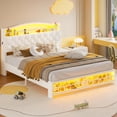 thumbnail image 1 of Full Size Girls Bed with LED Lights and Charging Station, Princess Bed Frame with Storage Headborad, Beige Platform Bed, No Box Spring Needed Noise-Free Easy Assembly, 1 of 8
