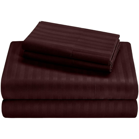 Full Size Giza Striped Pattern Sheets - Premium 400-Thread-Count Soft 100% Pure Giza Egyptian Cotton 4PC, 15" Inches Deep Pockets - Wine Stripe