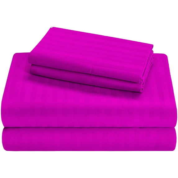 Full Size Giza Striped Pattern Sheets - Premium 400-Thread-Count Soft 100% Pure Giza Egyptian Cotton 4PC, 24" Inches Deep Pockets - Hot Pink Stripe