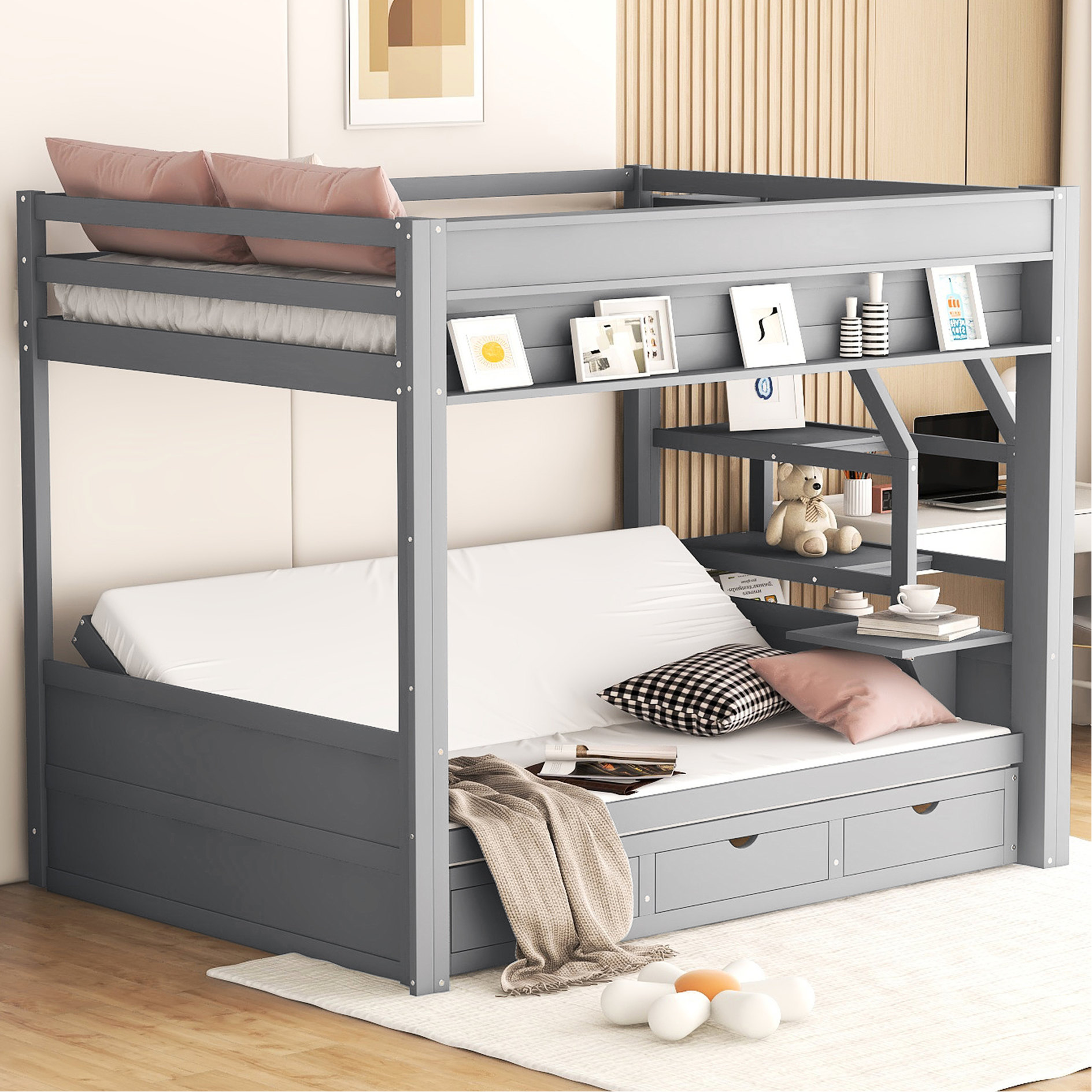Full-Size Gray Bunk Bed | Convertible Design for Bedroom Space ...