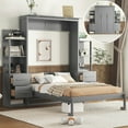 thumbnail image 1 of Full Size Gray Murphy Bed with Shelves & Drawers - Space-Saving Wall Bed, LED Lights, for Guest Room, Home Office, MDF & Plywood, 79"x79", 1 of 27