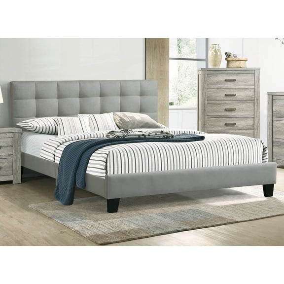 Contemporary 1pc Full Size Bed with Grey Polyfiber Upholstered Headboard
