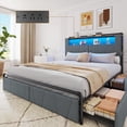 thumbnail image 1 of Full Size Grey Metal Platform Bed Frame with 2 Storage Drawers, Upholstered Headboard, Charging Station, and LED Lights, 1 of 8
