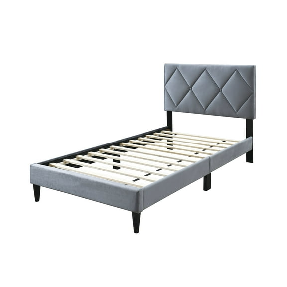 Full Size Grey Velvet Upholstered Bed Frame with Adjustable Tufted Headboard Modern Contemporary Bedroom Furniture, Box Spring Not Required, 58.3"W x 78.9"L