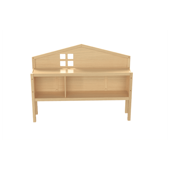 Full Size Headboard with Storage, Montessori Floor Bed Headboard, Natural Wood Bookcase Headboard, Kids Teen Bedroom Furniture