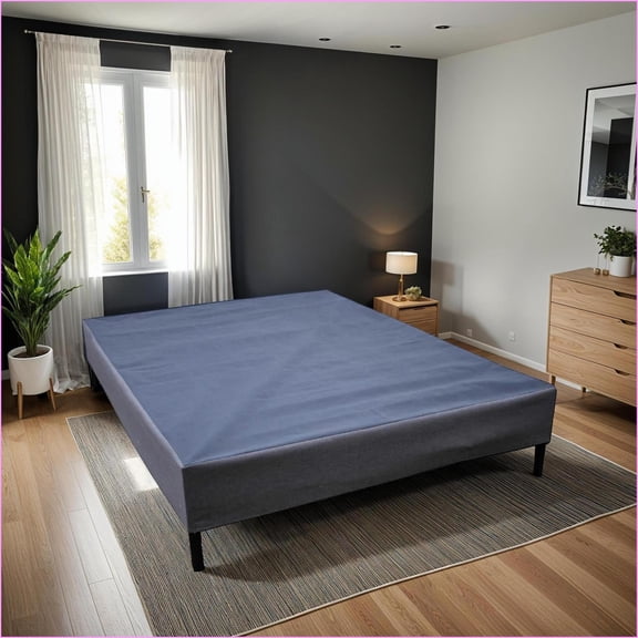 Full Size Heavy Duty Metal Foundation - 2-in-1 Frame & Box Spring, 1000lb Capacity, Black & Gray for Bedroom