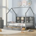 thumbnail image 1 of Full Size House Bed with 2 Drawers, Platform Bed Frame with Storage Shelves, Wood Storage Bed with Headboard and Footboard, Floor Bed Daybed for Boys Girls Bedroom, No Box Springs Required, Gray, 1 of 8