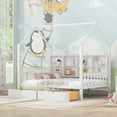 thumbnail image 1 of Full Size House Bed with 2 Drawers, Wood House Shaped Platform Bed Frame with Storage Shelf and Roof, Low Daybed Frame with Slats Support for Teens Boys Girls, No Box Spring Needed, White, 1 of 7