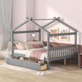 thumbnail image 1 of Full Size House Bed with 2 Drawers, Wooden House Platform Bed with Headboard and Footboard, Daybed Playhouse Tent Bed with for Teens Boys Girls, No Box Spring Required, Gray, 1 of 7