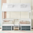 thumbnail image 1 of Full Size House Bed with Roof, Skylights and Guardrail, Cabin Bed with External Ladder, Wood Bed Frame with 4 Storage Lockers and Shelves for Kids, Teens, No Box Spring Needed, White, 1 of 8