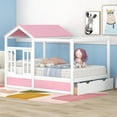 thumbnail image 1 of Full Size House Bed, Solid Wood Platform Bed Frame with Roof, Window and Storage Drawer, Modern Fun Platform Bed for Boys and Girls, Sturdy Slats Support, No Box Spring Needed, Pink+White, 1 of 7