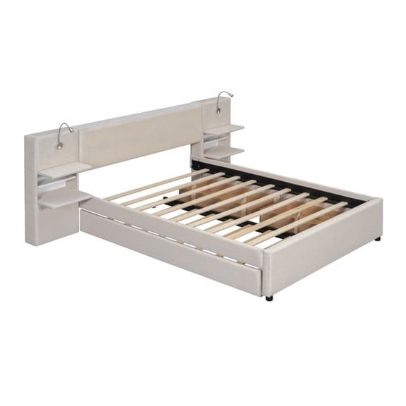 Full Size House Bed Wood Bed, Beige
