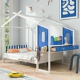 thumbnail image 1 of Full Size House Bed with Desk and Drawers for Kids, White & Blue, 1 of 15