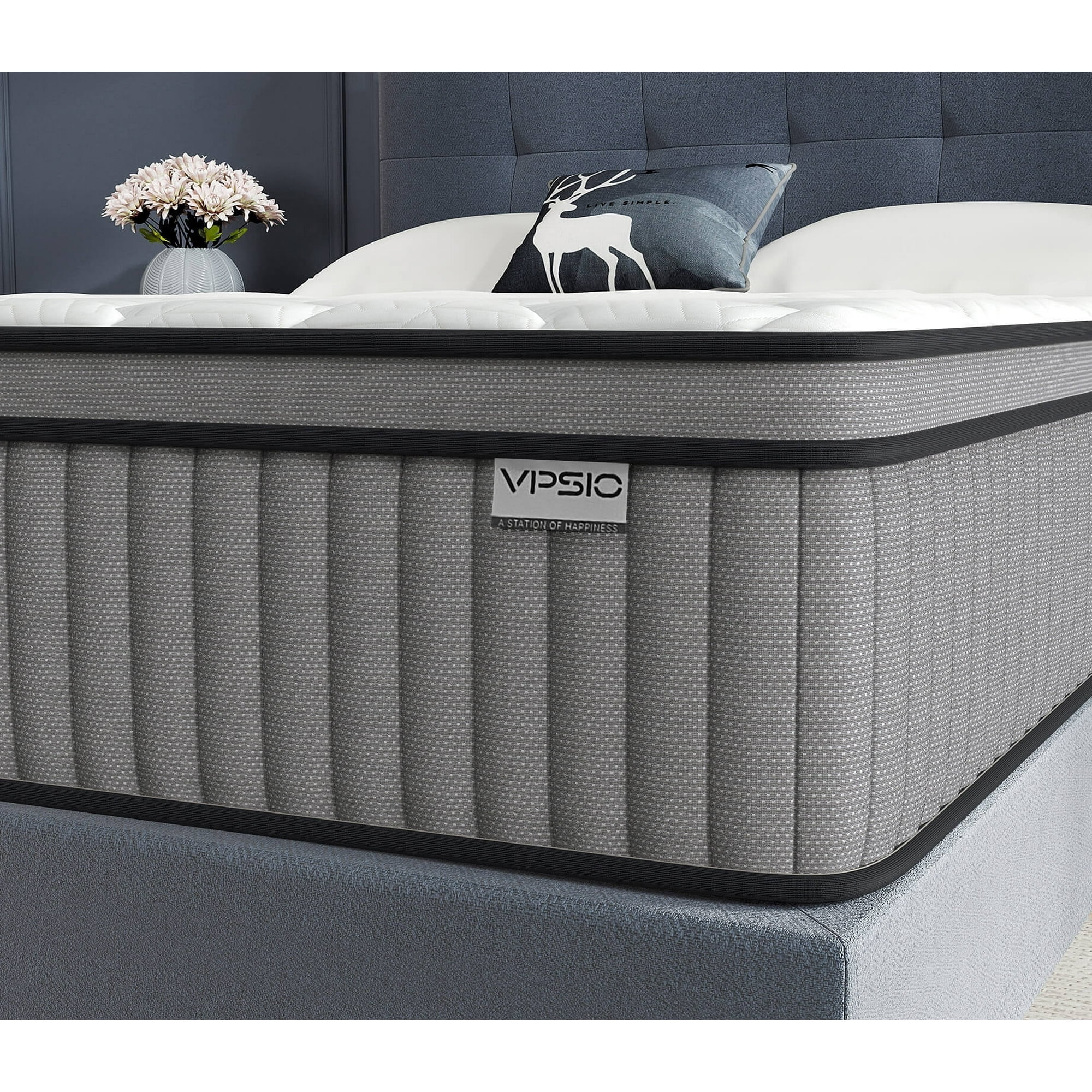 Full Size Mattress, VPSIO 10 inch Hybrid Mattress with Fiberglass Free, Memory Foam, Breathable Euro Pillow Top Mattress for Cooler Sleep Supportive & Pressure Relief, Medium Firm