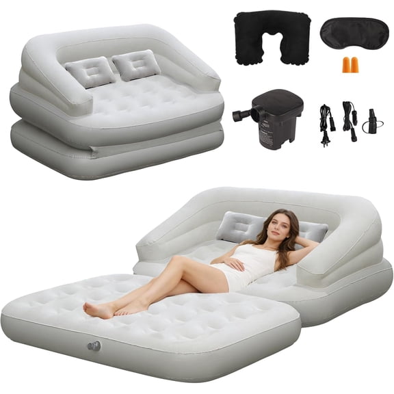 Full Size Inflatable Sofa Bed with Air Pump,2-in-1 Blow-Up Couch and Folding Air Mattress Bed for Home,Camping,and Guests