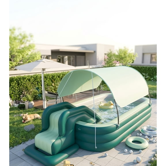 Full-Size Inflatable Swimming Pool for Adults with Sunshade, Outdoor Backyard & Garden Pool