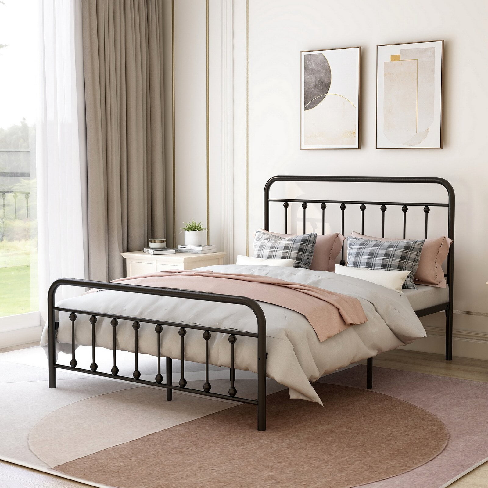 Black Iron Bed Frame, HSUNNS Full Size Metal Platform Bed for Kids and Adults, Metal Bed Frame