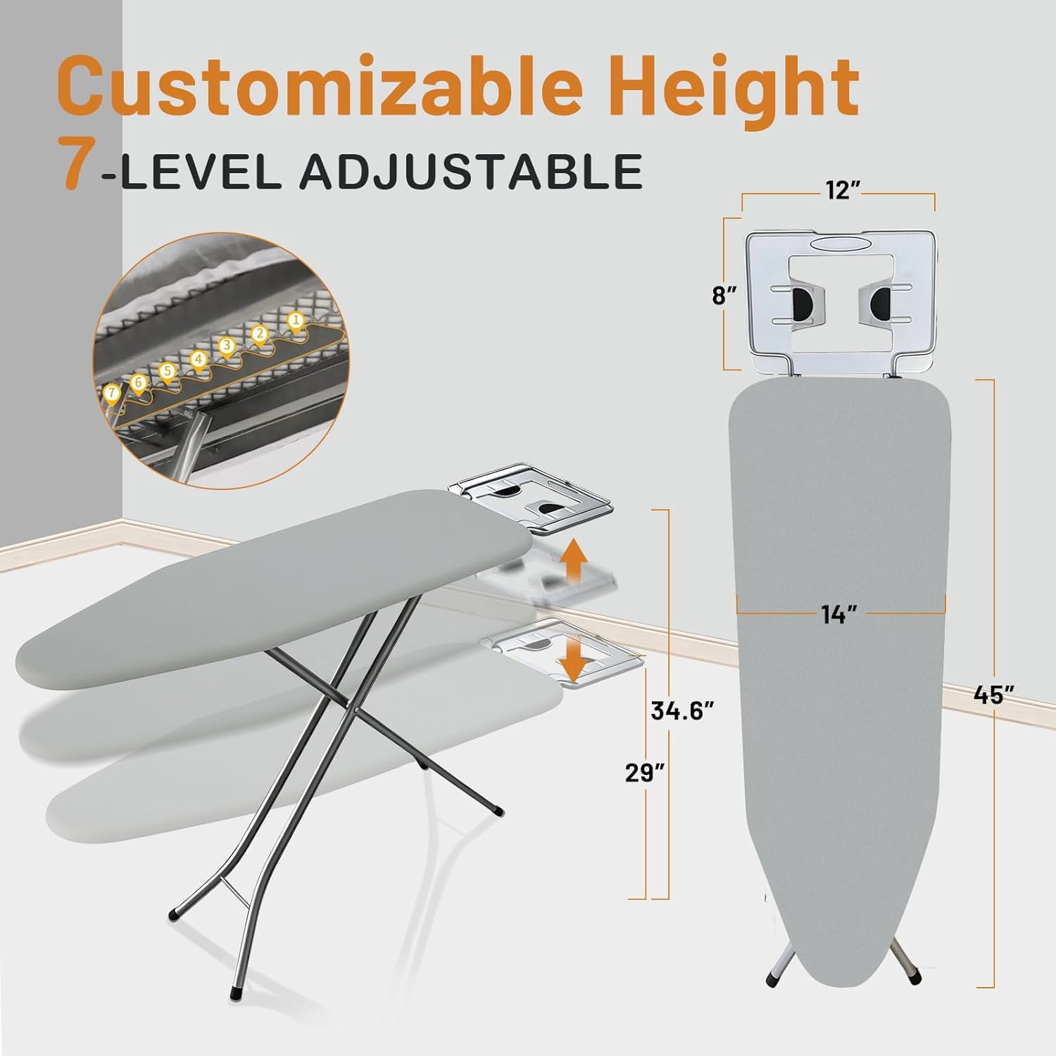 Full Size Ironing Board 52x14 Inch with Steam Heavy Duty Metal Frame ...