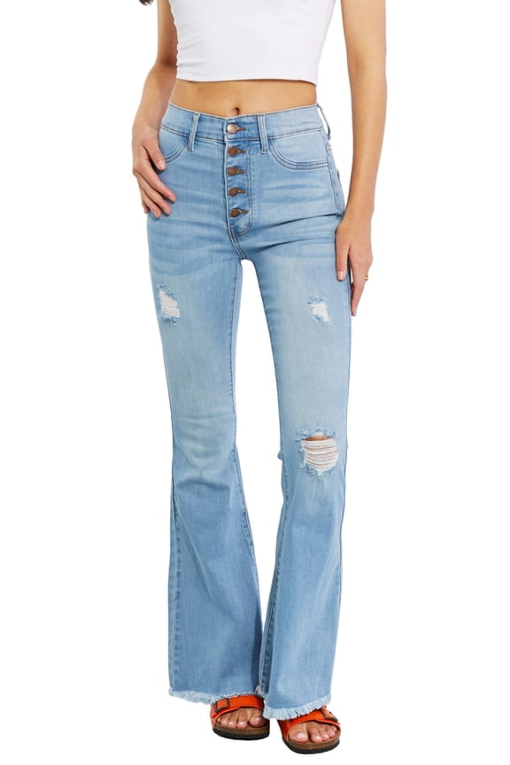 Full Size Jess Button Flare Jeans