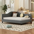 thumbnail image 1 of Full Size L-Shaped Daybed Frame, Upholstered Linen Corner Sofa Bed, Sleeper Couch with with Solid Wood Legs, No Box Spring, Grey, 1 of 9