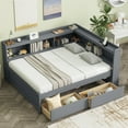thumbnail image 1 of Full Size L-shaped Bookcases Bed with Power Outlets, USB Charging Ports,Two Drawers,Grey, 1 of 9