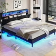 thumbnail image 1 of Full Size LED Bed Frame with Upholstered Storage Headboard,Platform Bed with Charging Station and LED Lights,Adjustable Headboard,No Box Spring Needed, Black, 1 of 7