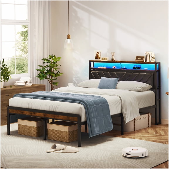 Full Size LED Bed Frame with RGB Headboard, USB Charging, Adjustable Backrest, Metal Platform, Noise Free, No Box Spring Needed