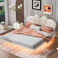 thumbnail image 1 of Full Size LED Floating Bed, Solid Wood Full Upholstery Bed Frame with Leather Headboard and Support Legs, 1 of 8