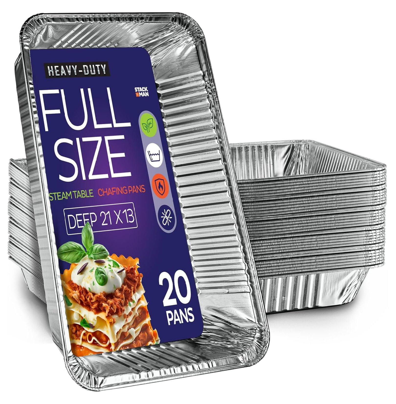 Full Size Large Aluminum Pans, Disposable 21x13 Deep [20-pack] Steam 