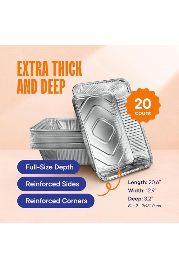 Full Size Large Aluminum Pans, Disposable Foil 21x13 Deep [20-Pack] Steam Table Chafing Pan - Extra Heavy Duty Durable Tray