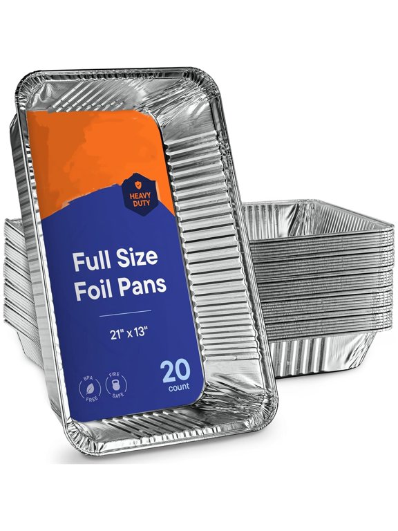 Full Size Large Aluminum Pans, Disposable Foil 21x13 Deep [20-Pack] Steam Table Chafing Pan - Extra Heavy Duty Durable Tray