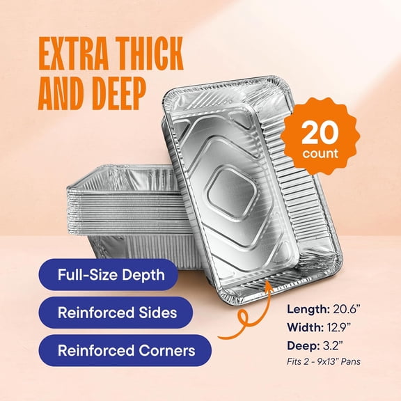 Full Size Large Aluminum Pans, Disposable Foil 21x13 Deep [20-Pack] Steam Table Chafing Pan - Extra Heavy Duty  Tray - Great for Roasting, Cooking, Warming, Prepping and Storing Food